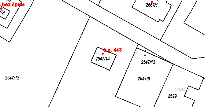 Životice 443, Havířov na parcele st. 2547/14 v KÚ Bludovice, Katastrální mapa