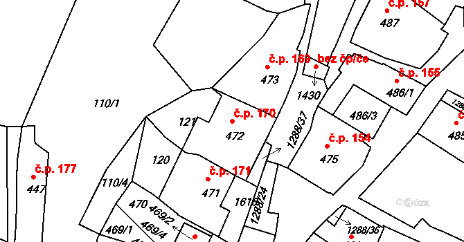 Plešivec 170, Český Krumlov na parcele st. 472 v KÚ Český Krumlov, Katastrální mapa
