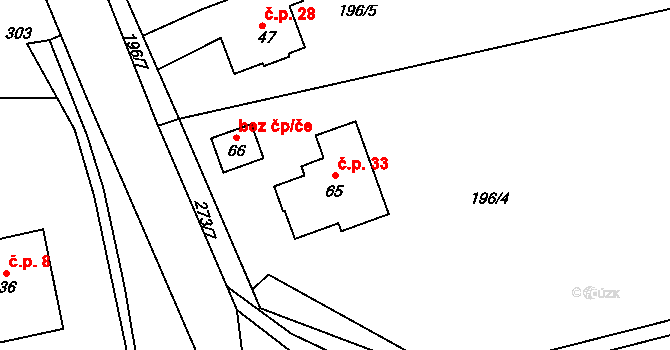 Chlístov 33 na parcele st. 65 v KÚ Chlístov u Dobrušky, Katastrální mapa