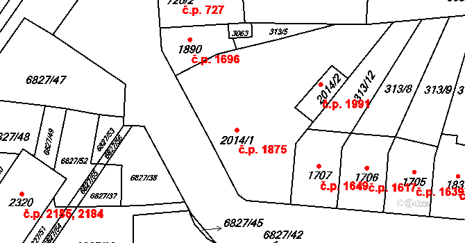 Žatec 1875 na parcele st. 2014/1 v KÚ Žatec, Katastrální mapa