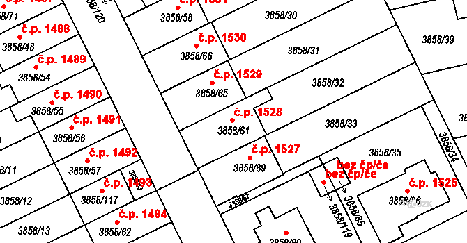 Chotěboř 1528 na parcele st. 3858/61 v KÚ Chotěboř, Katastrální mapa