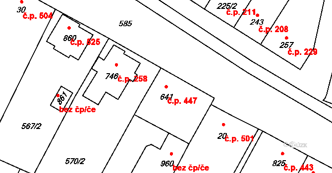 Šakvice 447 na parcele st. 641 v KÚ Šakvice, Katastrální mapa
