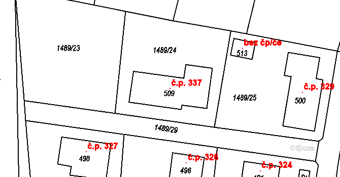 Kolešovice 337 na parcele st. 509 v KÚ Kolešovice, Katastrální mapa