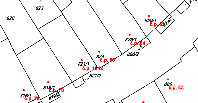 Valtice 66 na parcele st. 824 v KÚ Valtice, Katastrální mapa