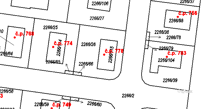 Tuchlovice 778 na parcele st. 2266/115 v KÚ Tuchlovice, Katastrální mapa