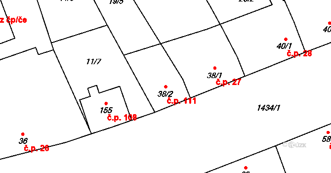 Chvalnov 111, Chvalnov-Lísky na parcele st. 38/2 v KÚ Chvalnov, Katastrální mapa