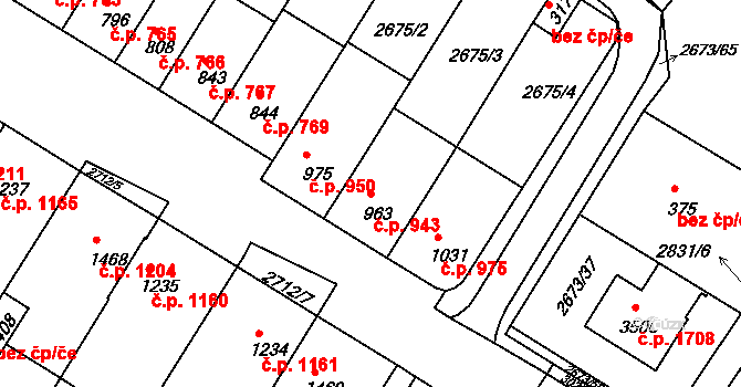 Bystřice pod Hostýnem 943 na parcele st. 963 v KÚ Bystřice pod Hostýnem, Katastrální mapa