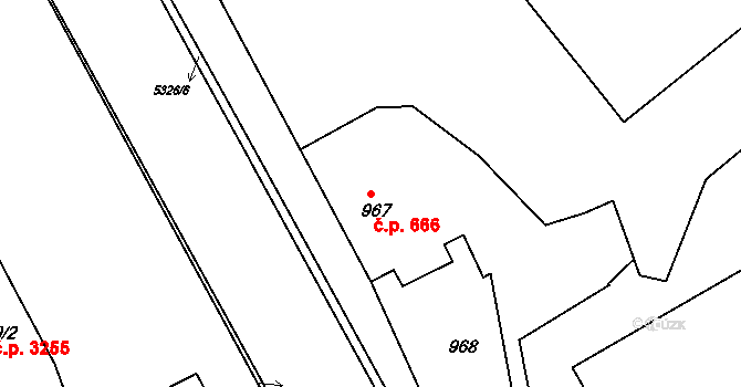 Znojmo 666 na parcele st. 967 v KÚ Znojmo-město, Katastrální mapa