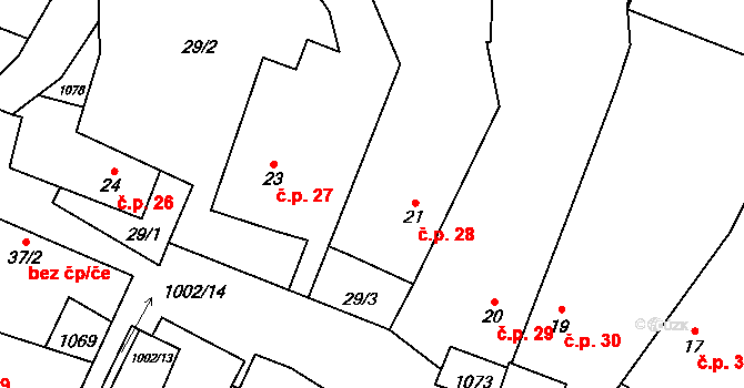 Jestřebí 28, Brtnice na parcele st. 21 v KÚ Jestřebí u Brtnice, Katastrální mapa