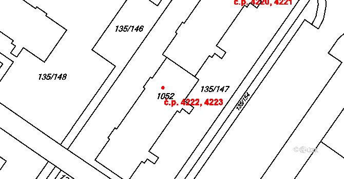 Jihlava 4222,4223 na parcele st. 1052 v KÚ Bedřichov u Jihlavy, Katastrální mapa