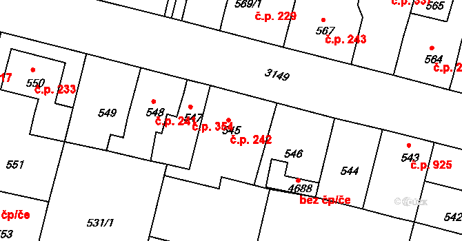 Čelákovice 242 na parcele st. 545 v KÚ Čelákovice, Katastrální mapa