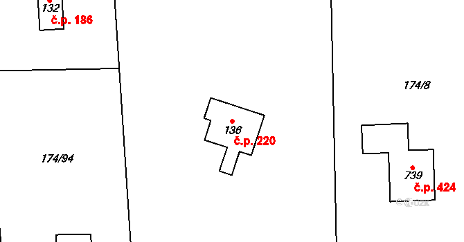 Březová 220, Březová-Oleško na parcele st. 136 v KÚ Březová u Zvole, Katastrální mapa