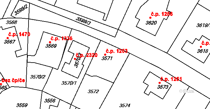Roztoky 1253 na parcele st. 3571 v KÚ Žalov, Katastrální mapa