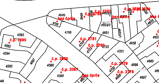 Kladno 2781 na parcele st. 4704 v KÚ Kladno, Katastrální mapa