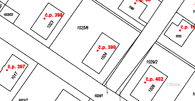 Horní Těrlicko 399, Těrlicko na parcele st. 1024 v KÚ Horní Těrlicko, Katastrální mapa