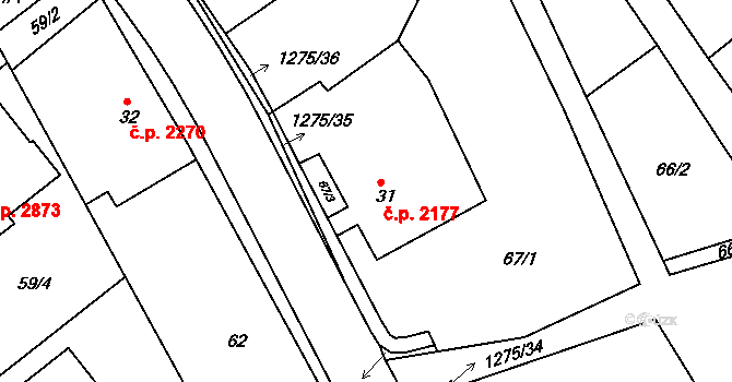 Šumperk 2177 na parcele st. 31 v KÚ Horní Temenice, Katastrální mapa