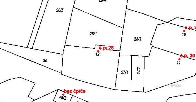 Měšetice 28, Sedlec-Prčice na parcele st. 12 v KÚ Měšetice, Katastrální mapa