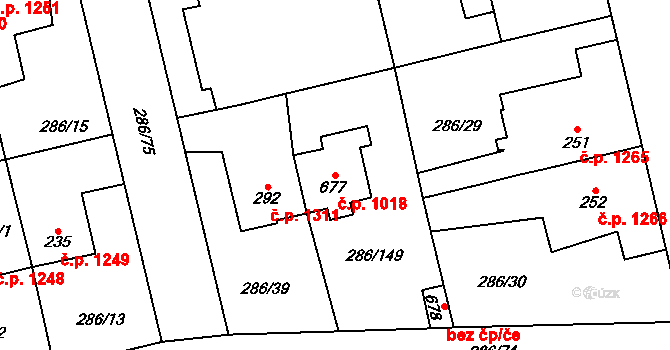 Švermov 1018, Kladno na parcele st. 677 v KÚ Hnidousy, Katastrální mapa