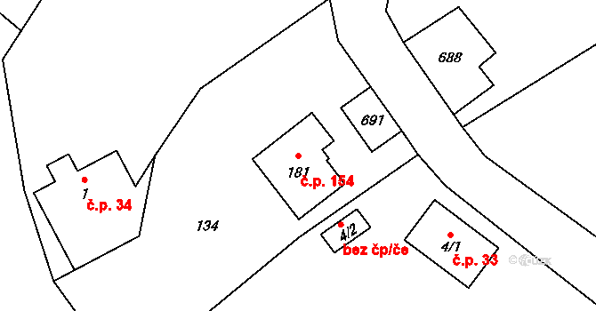 Dolní Suchá 154, Hrádek nad Nisou na parcele st. 181 v KÚ Dolní Suchá u Chotyně, Katastrální mapa