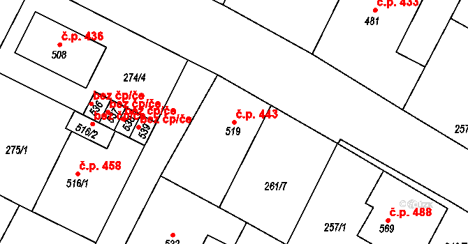 Třebenice 443 na parcele st. 519 v KÚ Třebenice, Katastrální mapa