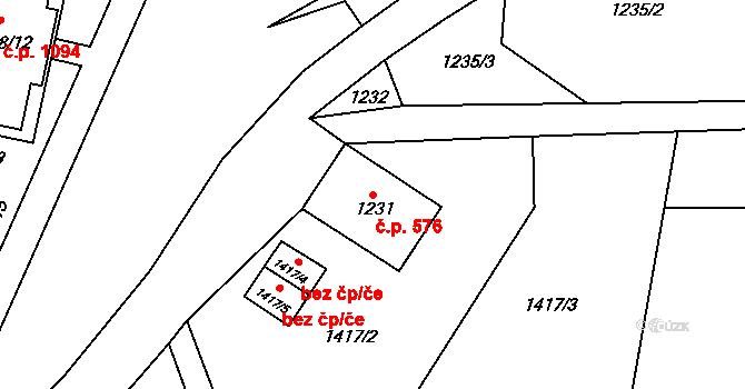 Jilemnice 576 na parcele st. 1231 v KÚ Jilemnice, Katastrální mapa