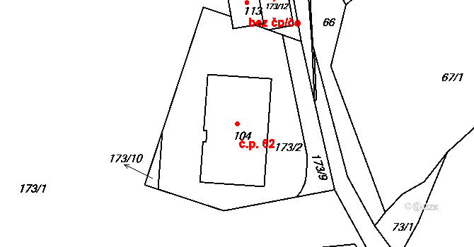Lhota 62, Valašské Meziříčí na parcele st. 104 v KÚ Lhota u Choryně, Katastrální mapa