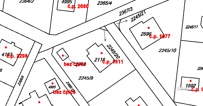 Rožnov pod Radhoštěm 1511 na parcele st. 2118 v KÚ Rožnov pod Radhoštěm, Katastrální mapa