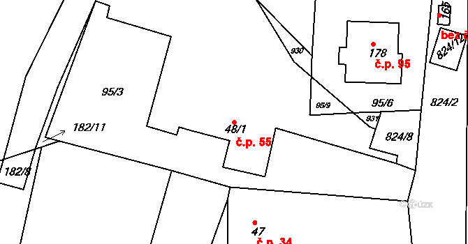 Libošovice 55 na parcele st. 48/1 v KÚ Libošovice, Katastrální mapa