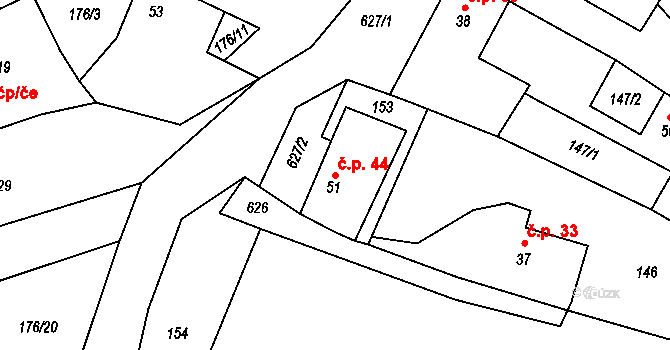 Přečín 44, Vacov na parcele st. 51 v KÚ Přečín, Katastrální mapa