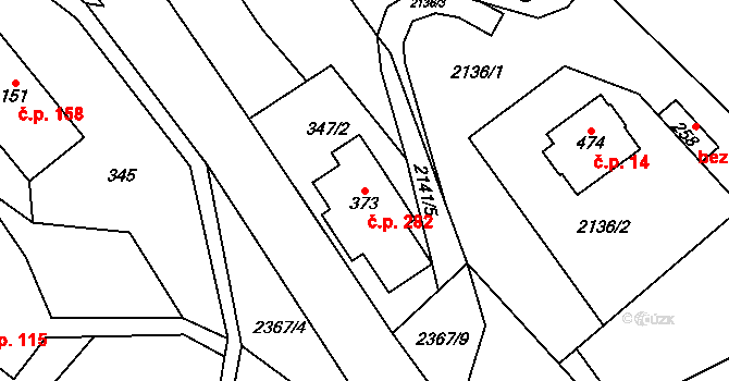 Hnátnice 282 na parcele st. 373 v KÚ Hnátnice, Katastrální mapa
