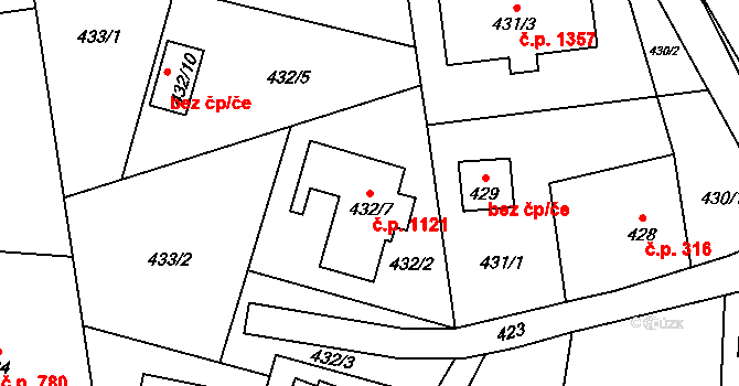 Dolní Lutyně 1121 na parcele st. 432/7 v KÚ Dolní Lutyně, Katastrální mapa