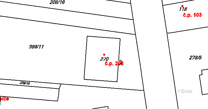 Kluk 208, Poděbrady na parcele st. 270 v KÚ Kluk, Katastrální mapa