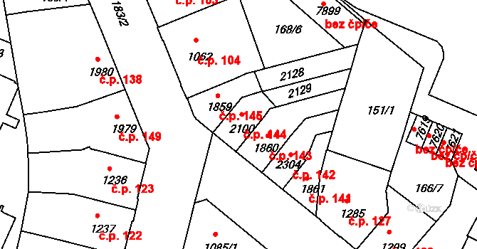Jejkov 144, Třebíč na parcele st. 2100 v KÚ Třebíč, Katastrální mapa