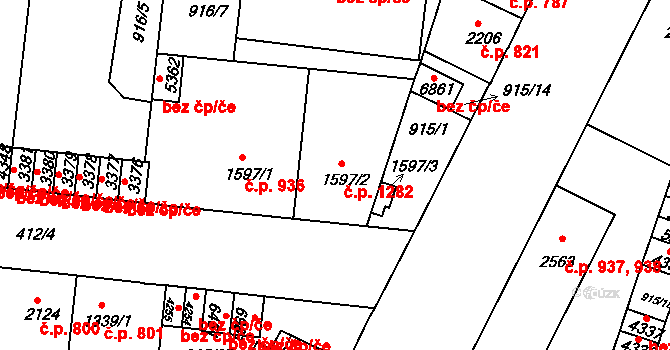 Horka-Domky 1282, Třebíč na parcele st. 1597/2 v KÚ Třebíč, Katastrální mapa