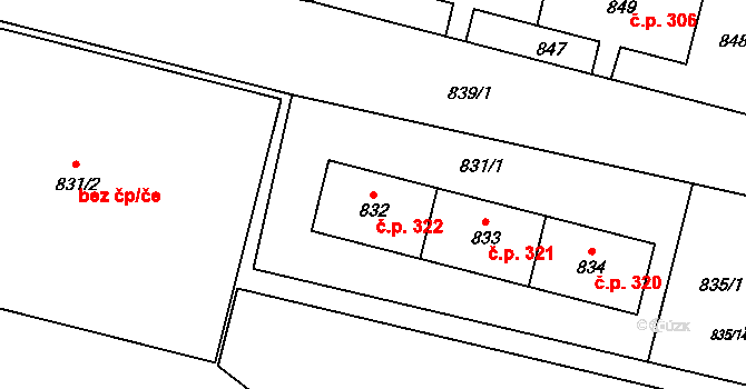 Pudlov 322, Bohumín na parcele st. 832 v KÚ Pudlov, Katastrální mapa
