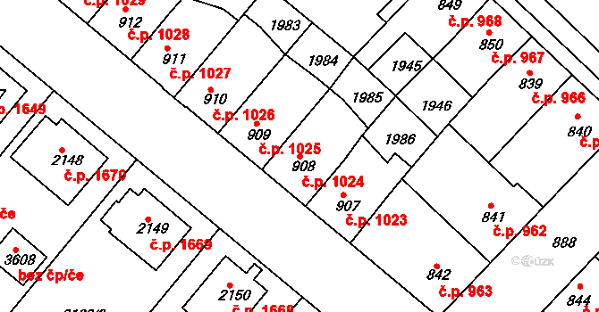 Předměstí 1024, Svitavy na parcele st. 908 v KÚ Svitavy-předměstí, Katastrální mapa