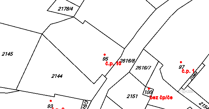 Holýšov 10, Mezilesí na parcele st. 95 v KÚ Mezilesí, Katastrální mapa