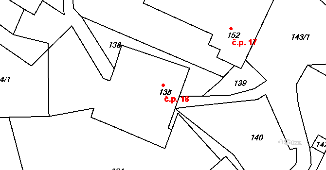 Lubě 18 na parcele st. 135 v KÚ Lubě, Katastrální mapa
