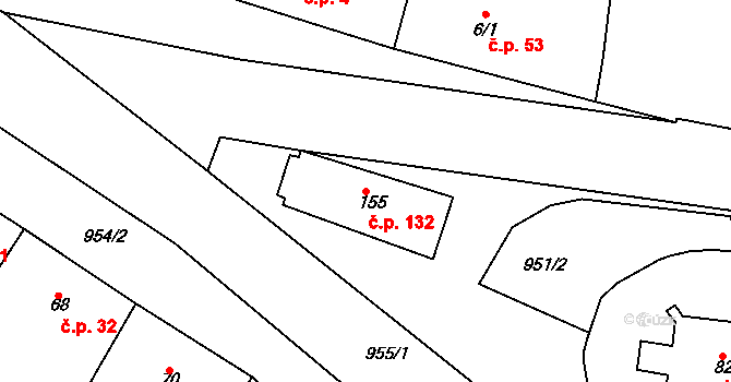 Vanovice 132 na parcele st. 155 v KÚ Vanovice, Katastrální mapa