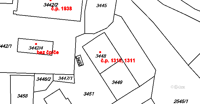 Sokolov 1310,1311 na parcele st. 3448 v KÚ Sokolov, Katastrální mapa