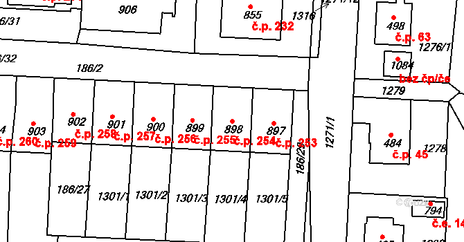 Háje 254, Cheb na parcele st. 898 v KÚ Háje u Chebu, Katastrální mapa