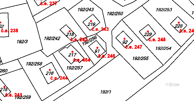 Dřenice 246, Cheb na parcele st. 91 v KÚ Dřenice u Chebu, Katastrální mapa