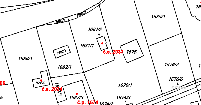 Radotín 2033, Praha na parcele st. 1681/2 v KÚ Radotín, Katastrální mapa