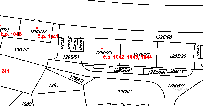 Krč 1042,1043,1044, Praha na parcele st. 1285/23 v KÚ Krč, Katastrální mapa
