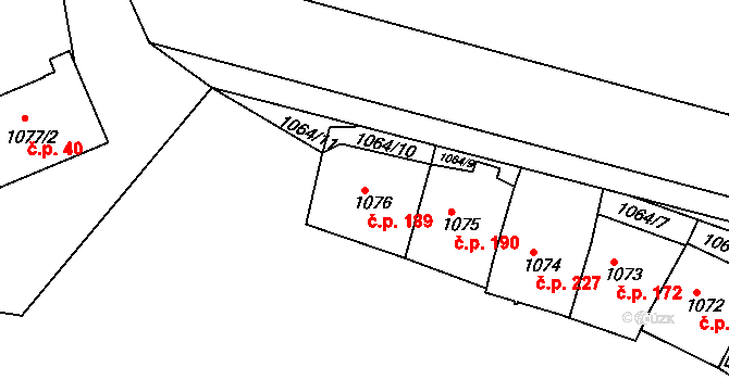 Velká Chuchle 189, Praha na parcele st. 1076 v KÚ Velká Chuchle, Katastrální mapa