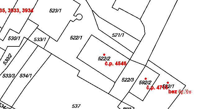 Chomutov 4546 na parcele st. 522/2 v KÚ Chomutov I, Katastrální mapa