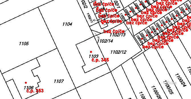 Liberec XI-Růžodol I 345, Liberec na parcele st. 1103 v KÚ Růžodol I, Katastrální mapa
