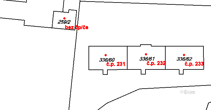 Pražské Předměstí 231, Bílina na parcele st. 336/60 v KÚ Bílina, Katastrální mapa