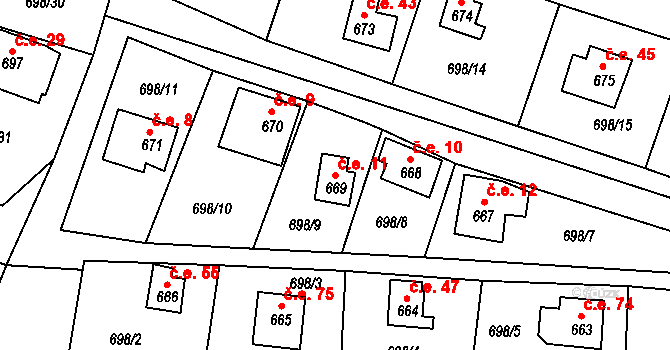 Řícmanice 11 na parcele st. 669 v KÚ Řícmanice, Katastrální mapa