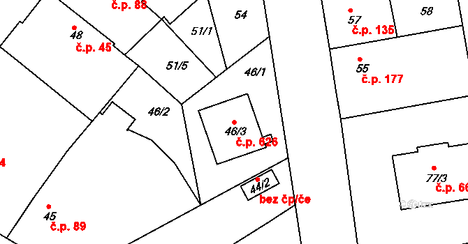 Černice 626, Plzeň na parcele st. 46/3 v KÚ Černice, Katastrální mapa